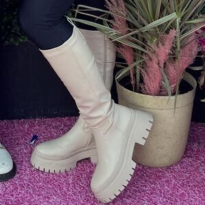 Stylish Cream Knee-High Boots